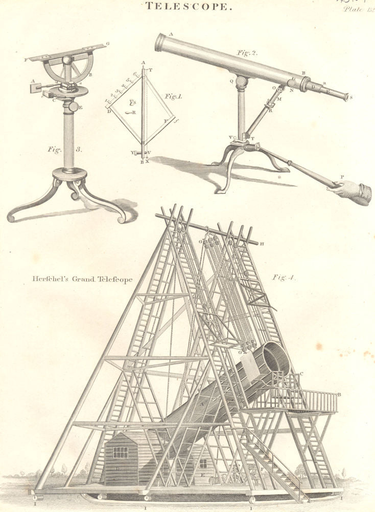 ASTRONOMY. Herschel's Grand Telescope (discovered Uranus) 1830 old print